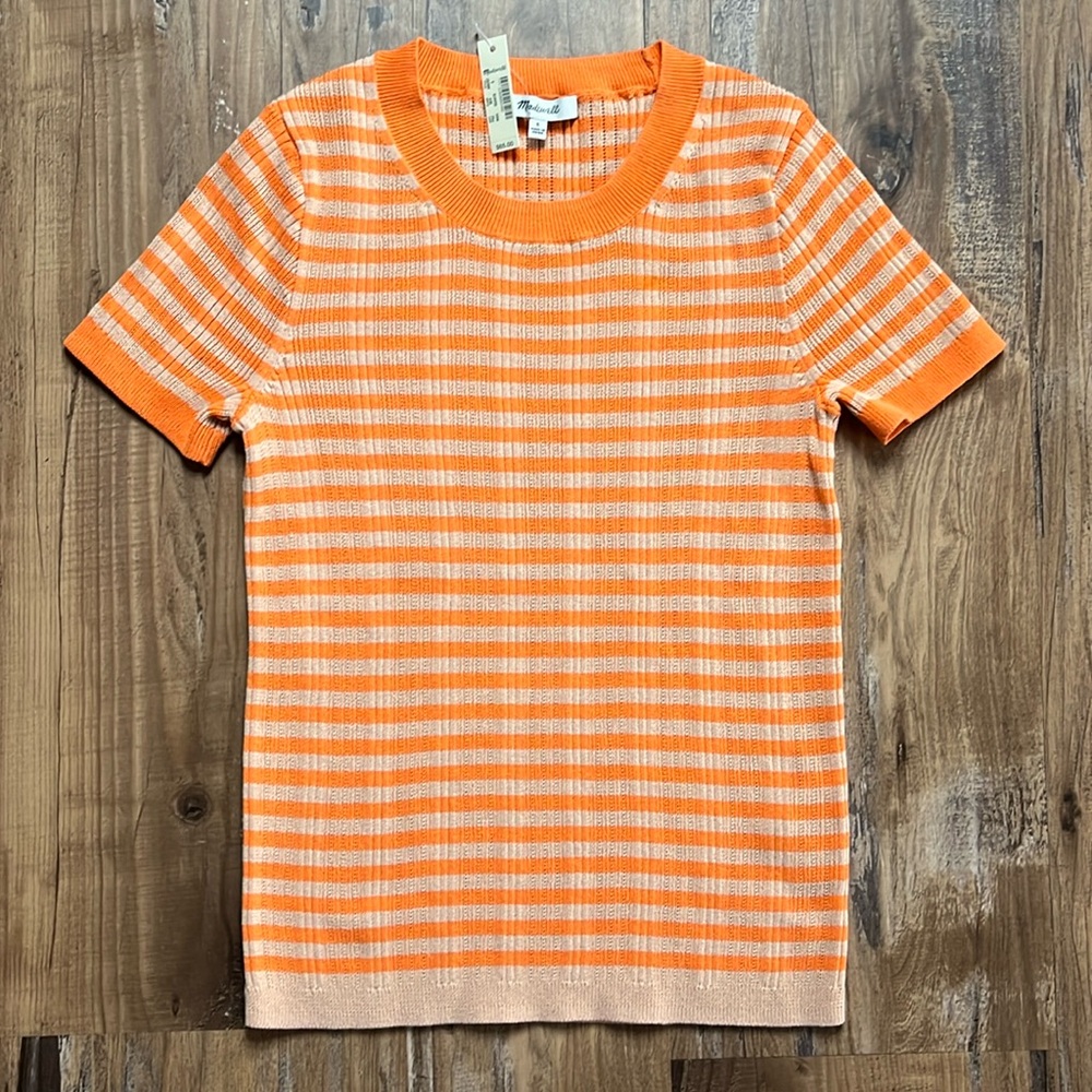 Madewell Orange/Tan Striped Shortsleeved Top